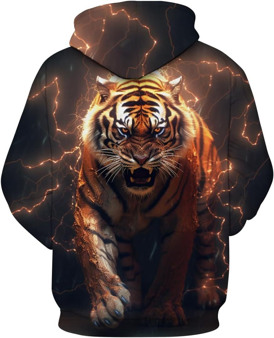 Hoodie for Mens Womens Mens Novelty Sweatshirt Tiger Graphic Fashion Lightning tiger Pullover Hoodie Graphic Hoodies sweatshirt Pullover Long Sleeve
