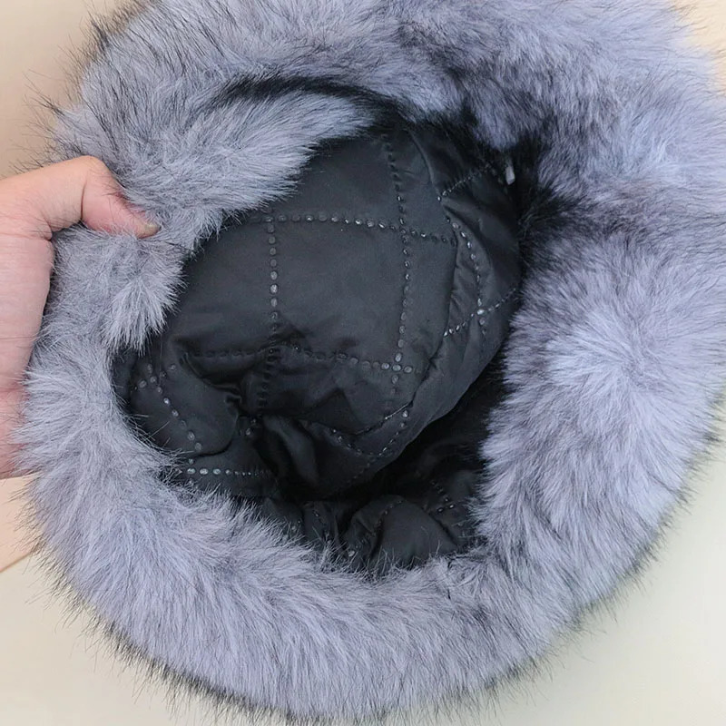 Winter Ear Hood Mens Ushanka Russian Cavalry Pilot Hat Warm Autumn Artificial Fox Fur Bomber Hat Black 241031