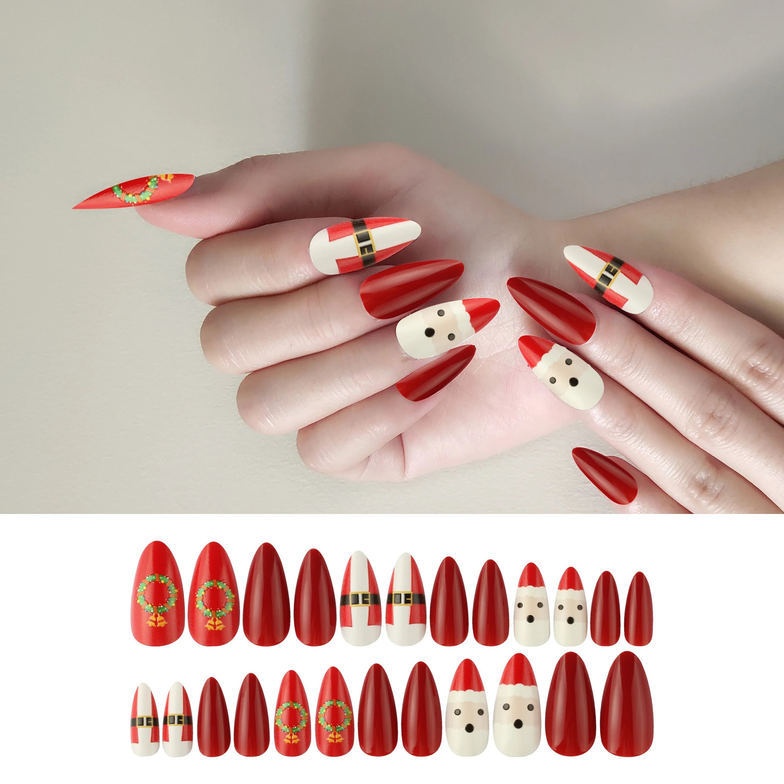 High quality factory wholesale 24/Pcs DIY fake nails Christmas long diamonds fake finger nails Art fake nails 241031