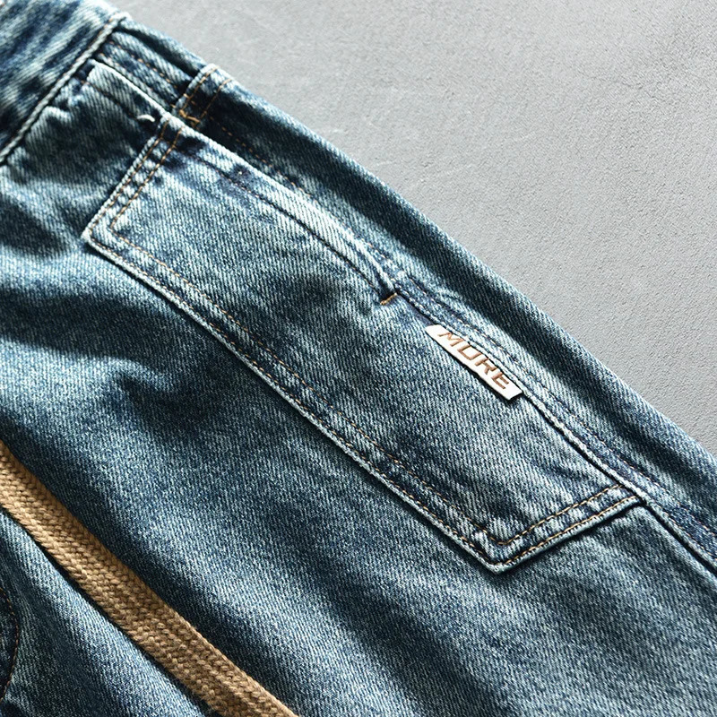 2024 Spring Vintage Washed Tapered Jeans for Men Clothing Cargo Soft Cotton Casual Streetwear Men Pants AG7200 241024