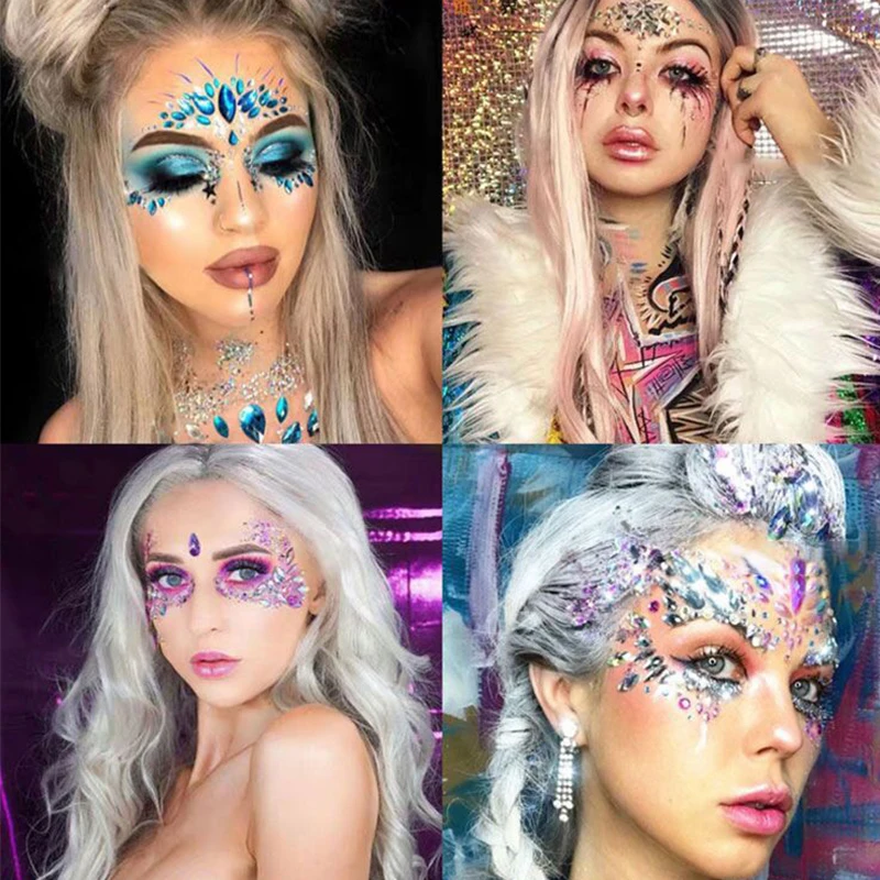 Sexy Face Tattoo 3D Sticker Glitter Dias Temporary Fake Tattoo Gypsy Festival Christmas Party Eyes Body Jewels Tatoo Sticker smile