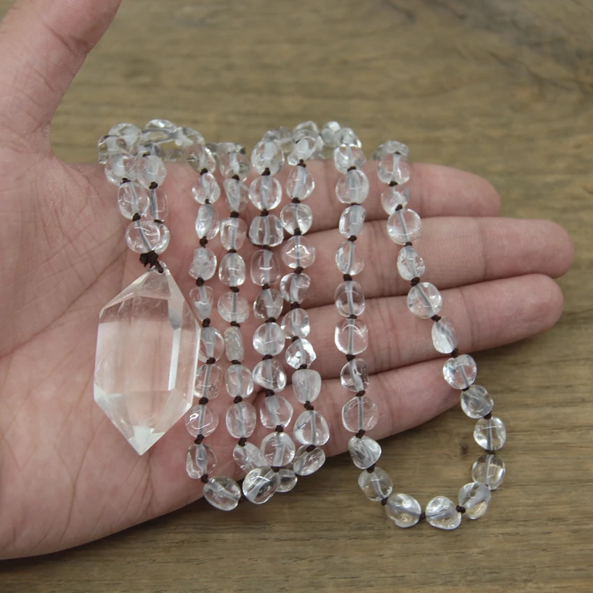 new Natural Quartzs Double Point 2025 Pendants Crystal Net Chip Beads Knotted Handmade Yoga Necklace Mala Jewelry Wholesales,QC0125