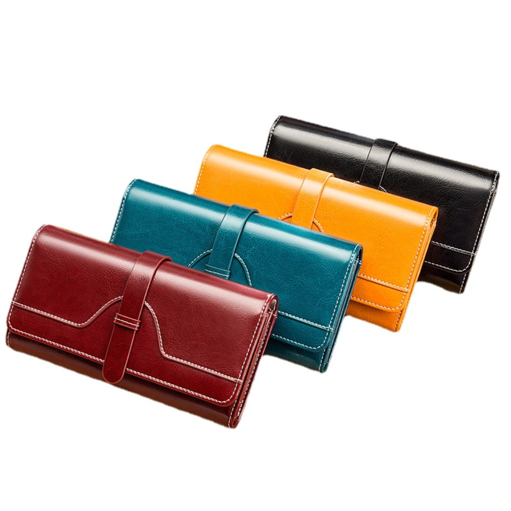 Vintage Style Large Capacity Genuine Leather Wallet for Women, Retro Oil Wax Cowhide Design