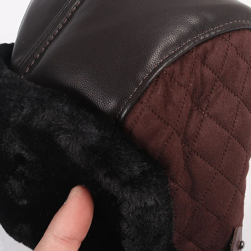 winter mens hat with earrings ious PU leather faux fur bomber hat Ushanka outdoor warm trap hat from Russia mens 241031