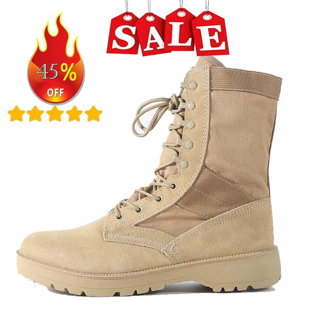 Real leather mens tactical desert boots for outdoor combat lightweight and anti slip hiking shoes high top Botas work shoes 241031