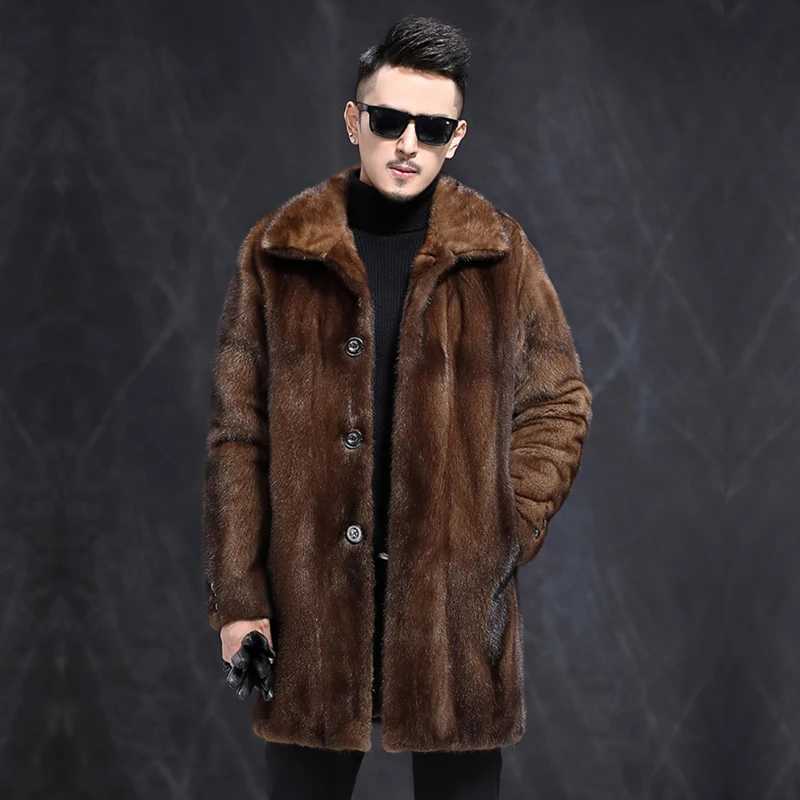 Mens l Mink Fur Jackets Winter Fur Coat Men Long Luxury Jacket Brown Mens Mink Coat A fur coat for a warm coat Warm leisureXJ241102