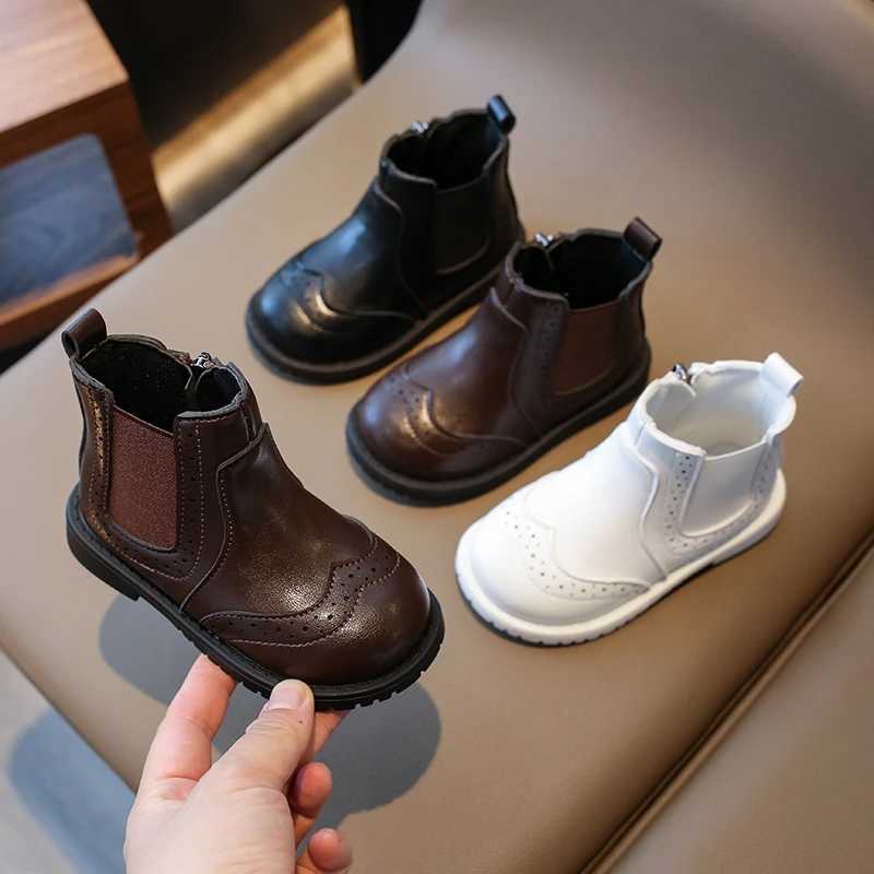 Winter Warm Fashion Show Childrens PU Round Toes Comfortable Solid Color Casual Boots Add Square Heels for Children M241102
