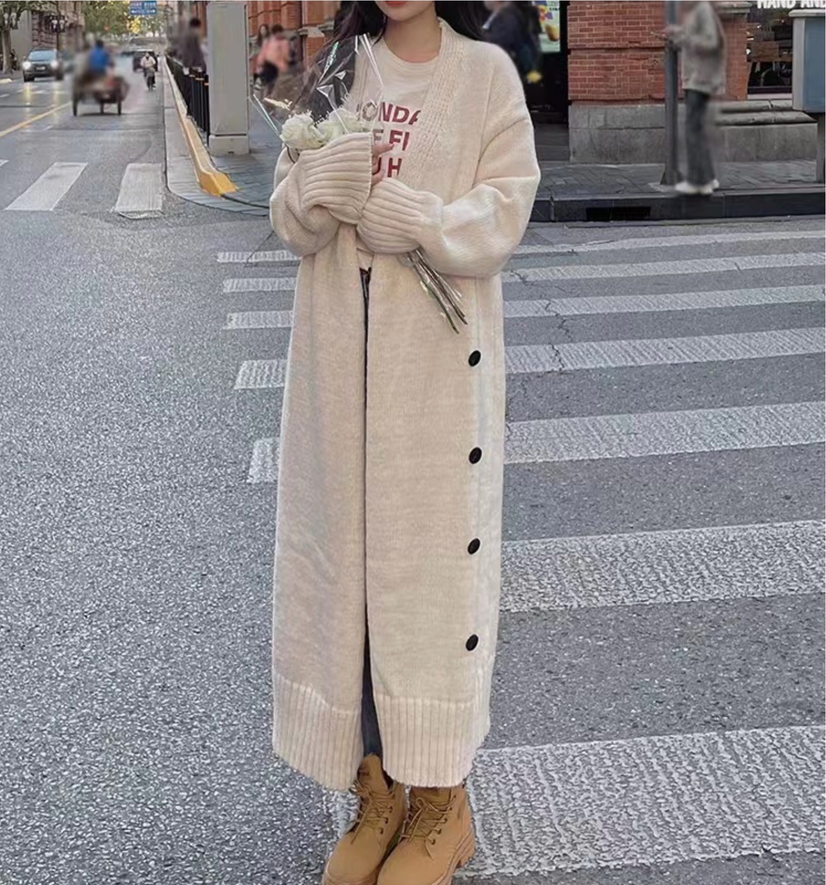 Dongdaemun Lazy Style Loose Long Sweater Jacket Autumn And Winter Korean Version Gentle Floral Knit Cardigan For Women F1102#38