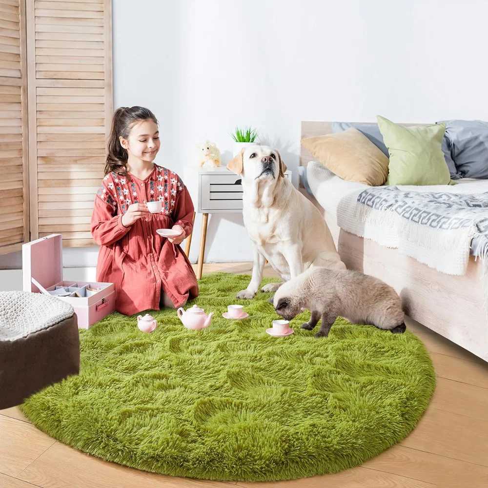 100/120CM Round Rug Small Fluffy Carpet for Bedroom Shaggy Circular Rug Cute Room Decoration for Bedroom Kids Room Nursery RoomXJ241101