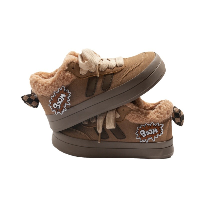 Retro Fashionable Plush Thick Lamb Wool Warm Cotton Shoes