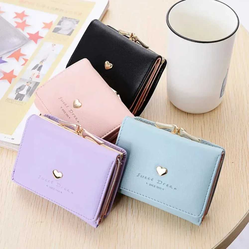 Short Fresh Cute Three Fold Ladies Wallet Heart Coin Purse Soft Surface Customizable Daily Mah Shopping Promoti GiftXJ241111