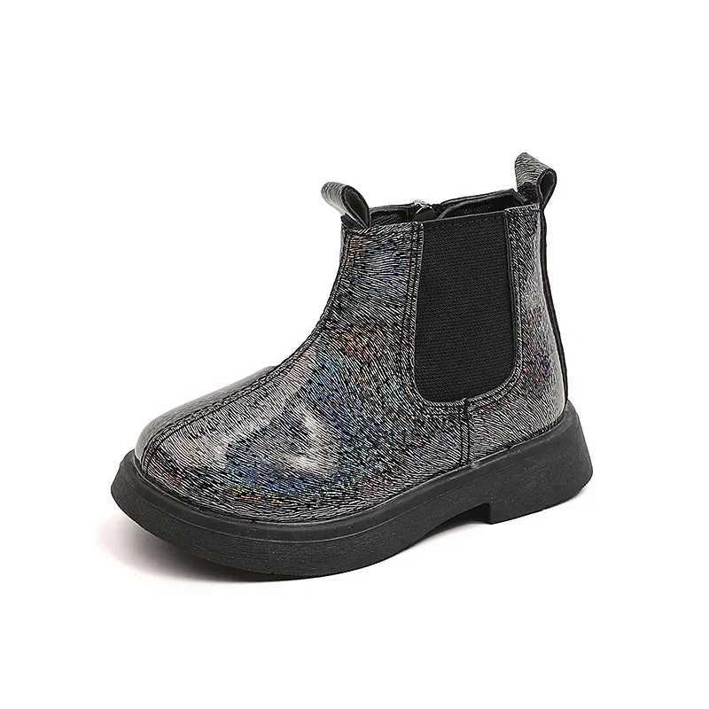 Girls Chelsea Boots Shining Childrens Ankle Boots Fashion Edition Autumn New Girls Side Zipper Short Boots M241102
