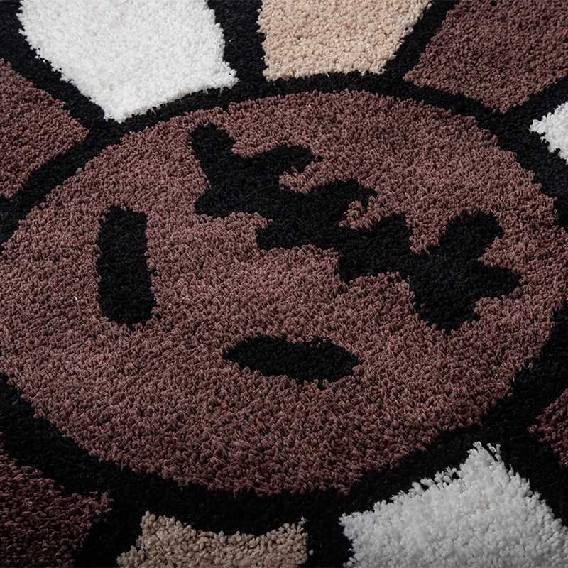 Smiling Face Tufted Rug Flower Art Rug for Bedroom Living Room Retro Rainbow Fluffy Bathroom Smile Rug Nonslip Mat Home DecorXJ241101
