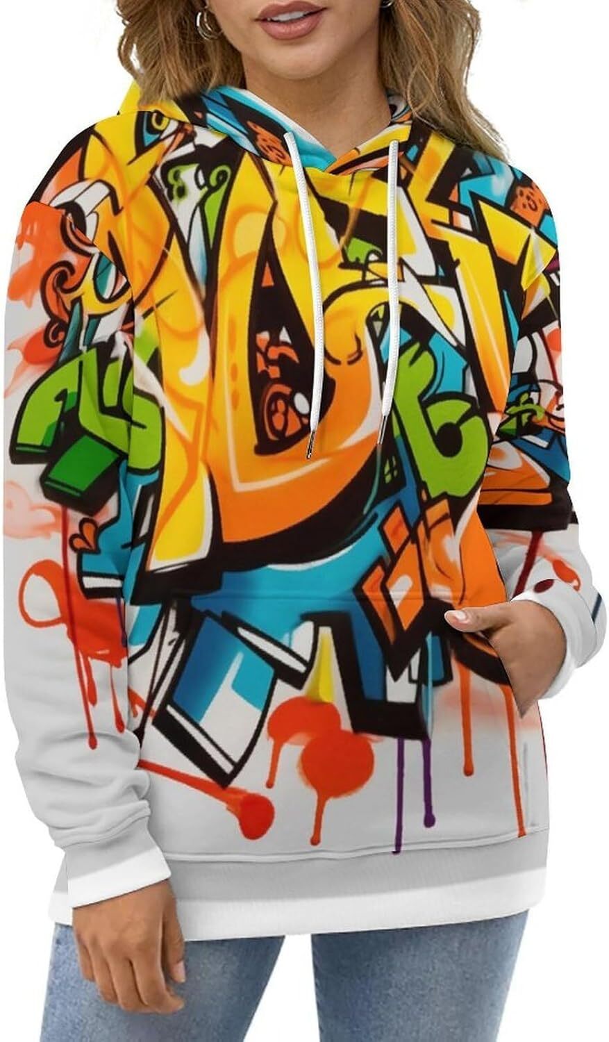 Hoodie for Mens Womens Unisex Novelty Hip-Hop Graffiti Hoodie, Stylish Street Personality Alphabet graffiti Graphic Hoodies sweatshirt Pullover Long S
