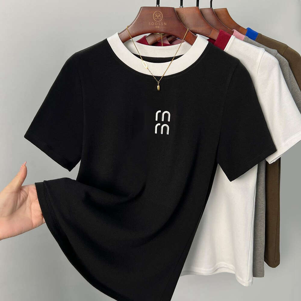 Mius Mius Top Designer Luxury Fashion Mius Mius Shirt Womens T-Shirt Spring/Summer New Womens Mius Mius Tank Colored Bottom Shirt T-Shirt Short Sleeved Top D8a
