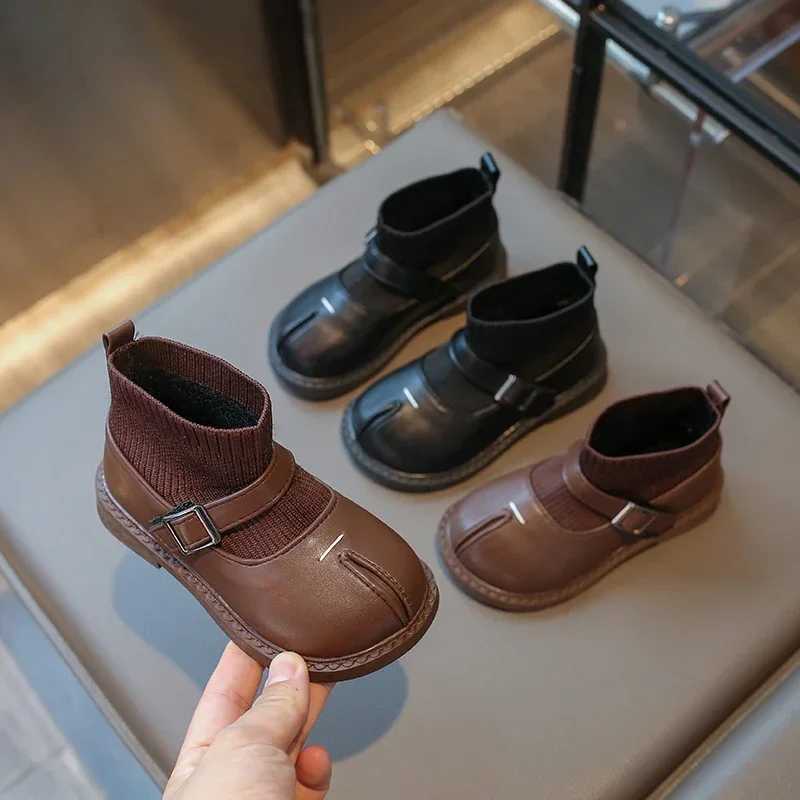 new girls ankle boots fashion patch work winter childrens flat shoes custom childrens cotton boots anti slip hook and loop M241102