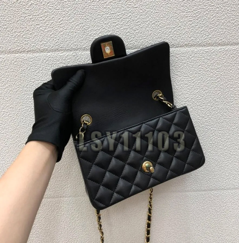 10A Designer Bag Mirror Quality Jumbo Double Flap Shoulder Bag Size 20cm Mini Bag Real Leather Caviar Lambskin Classic All Black Purse Quilted Handbag Shoulde With Bo
