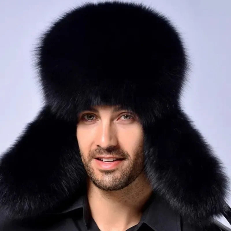 Winter Mens Warm Artificial Fur Bomber Hat Wusanka Hat Leather Catcher Russian Mens Ski Hat Soviet Hat 241031