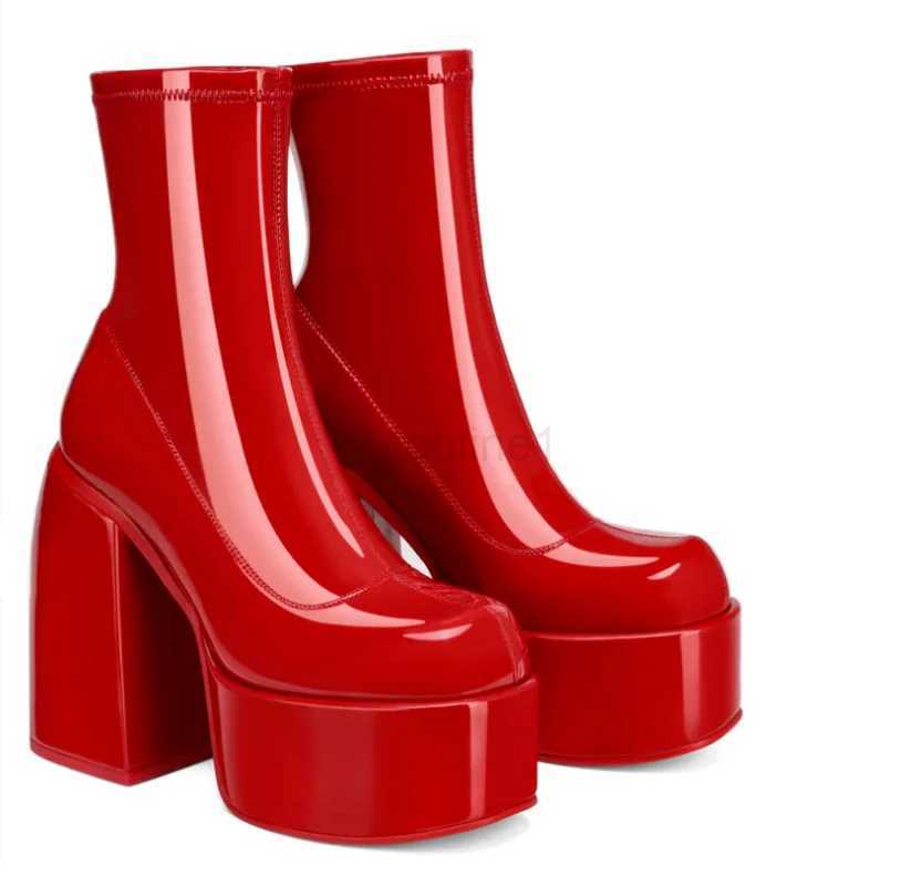 Boot Modern Boots Wen Platform H Round Toe Leather Boot Chunky H Zipper Designer Block Heel Shoes Fi Girls Casual Shoe Z241102