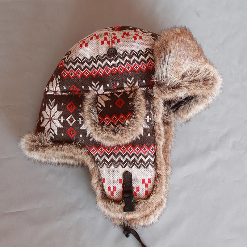 Winter bomber hat womens Russian faux fur trap hat mens Ushaka snow hat with earrings 241031