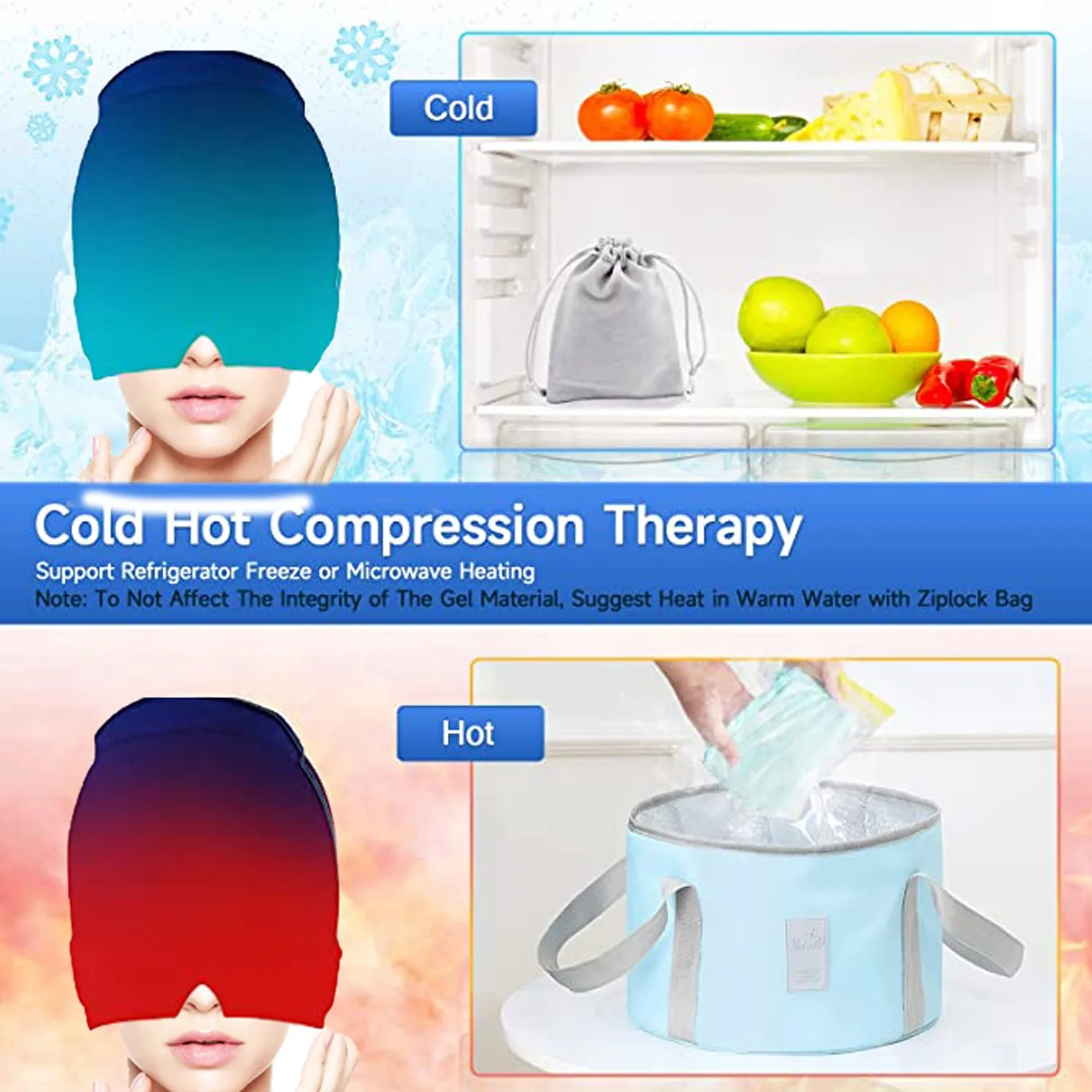 Migraine Relief Hat new headache hat Gel Hot Cold Therapy Ice 2025 Cap For Relieve Pain Ice Hat Eye Mask