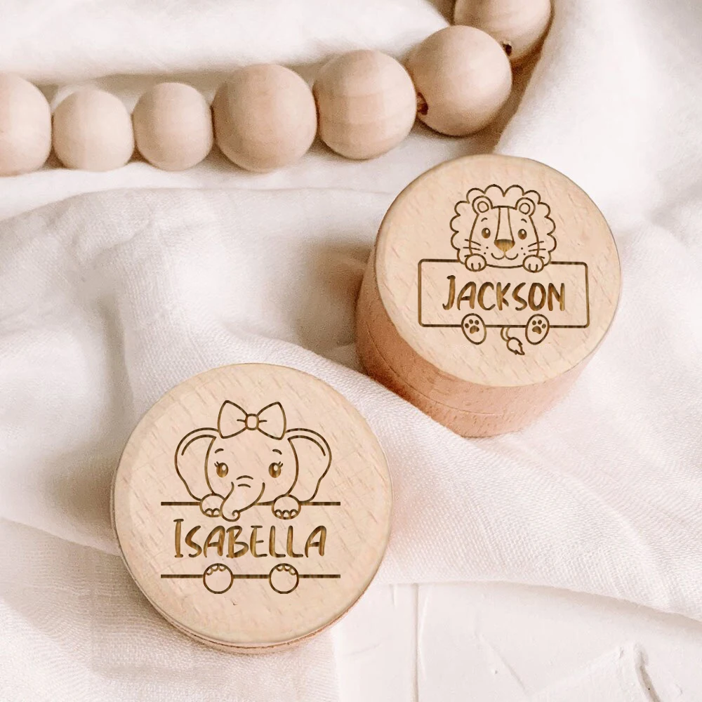 Personalised new Baby First 2025 Tooth Wooden Boxes Milk Teeth Storage Collect Teeth Umbilical Save Animal with Name Keepsake Box Gifts