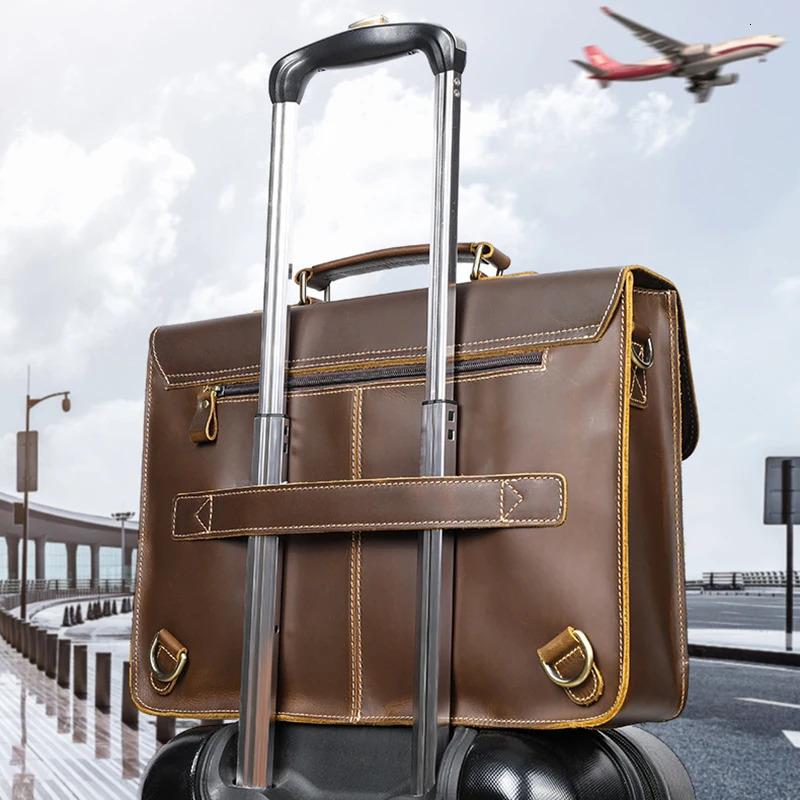Vintage Handbags Mens Leather Notebook Bag Cowhide Travel Trolley Wheel Luggage Messenger Business Briefcases 241029