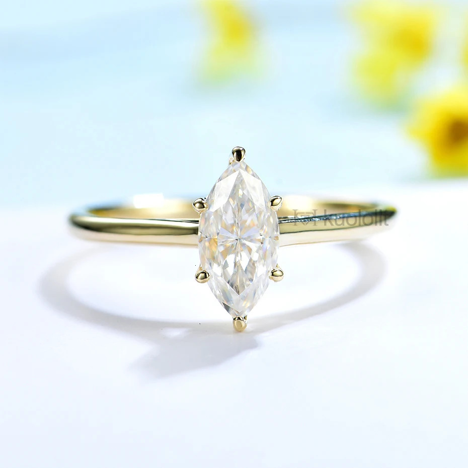 Kuololit Crushed Ice Pure 18K 14K Rose Gold Marquise Ring for Women Solitaire Wedding Diamond Engagement Trends 240402