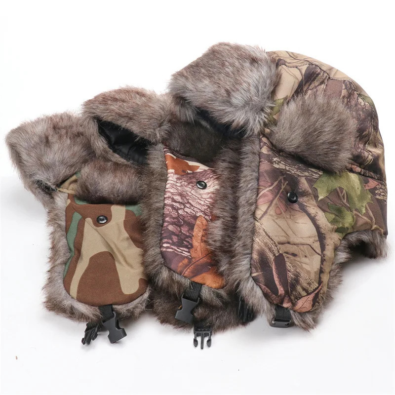 Camoland winter windproof earmuffs bomber hat mens trap hat velvet Chapka casual mens trap hat artificial fur earmuffs snow hat 241031