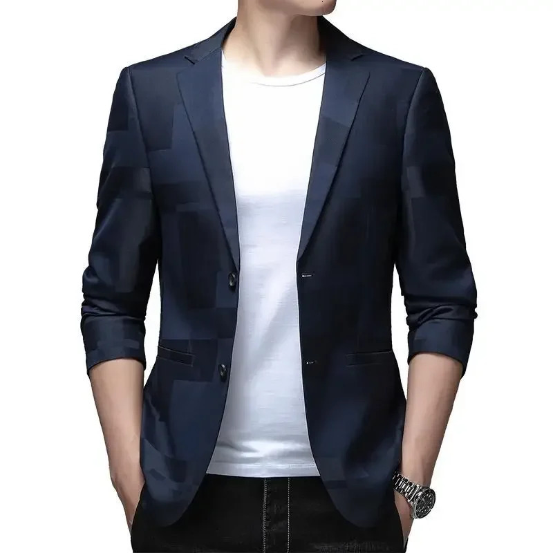 Single Breasted Coat Jackets Male Blazer Business Dress Mens Suit Black Casual High Quality Spring Clothes in Simple Summer 241024