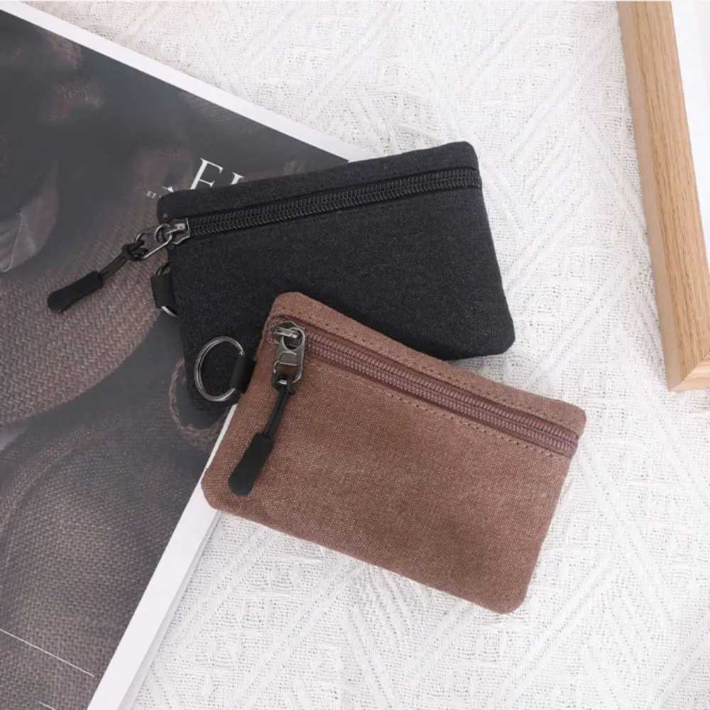 Canvas Mini Coin Wallet Bag Solid Color Zipper Key Bag Mey Pocket Purse Women Men Small Card Holder Change Coin PursesXJ241111
