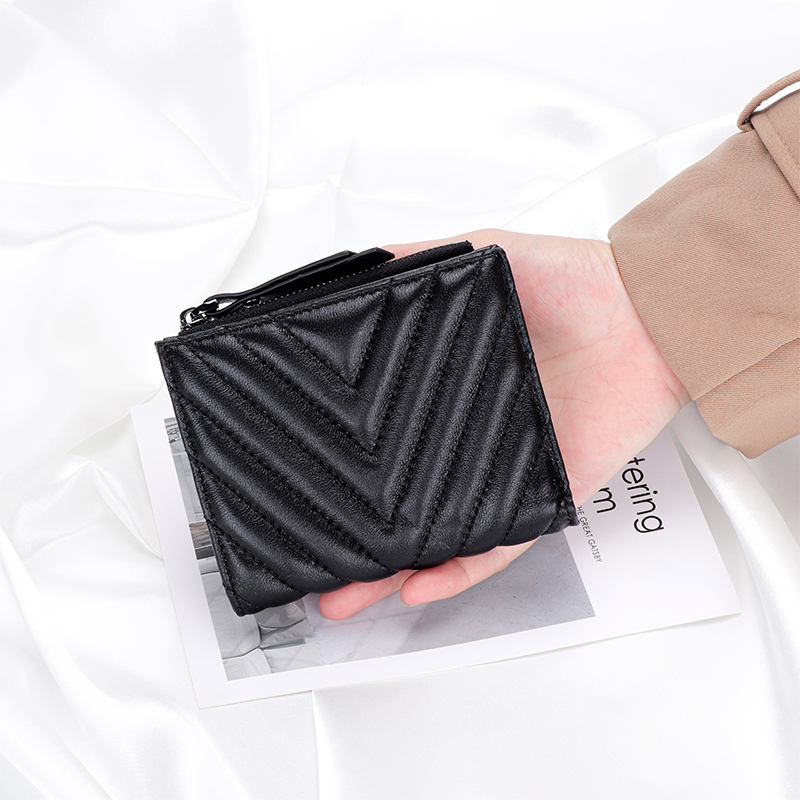 Leather Short Wallets Women's Sheepskin Ultra-thin Wallet Vertical Multi Clip Small Women Coins Purse Slimwallet Card Wallet