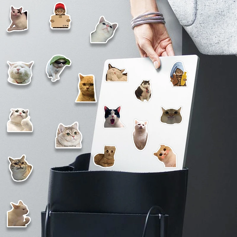 50PCS Funny Cat Kitty Cute Kawaii Animals MEME Stickers Lage Notebook Motorcycle Laptop 2025 new Decals Stationery Kids Toy