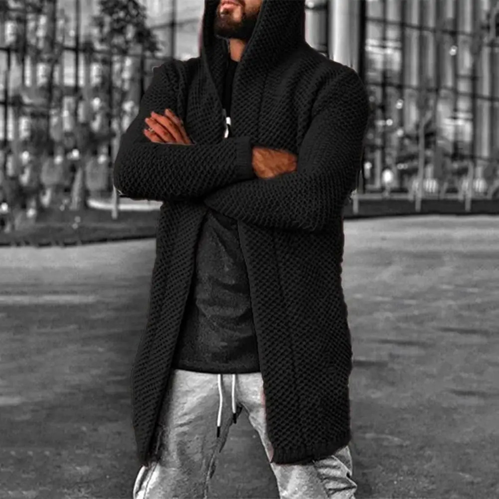 Men Knitted Cardigan Solid Color Long Sleeve Sweater Autumn Winter Thicken Warm Jacket Outerwear 241024