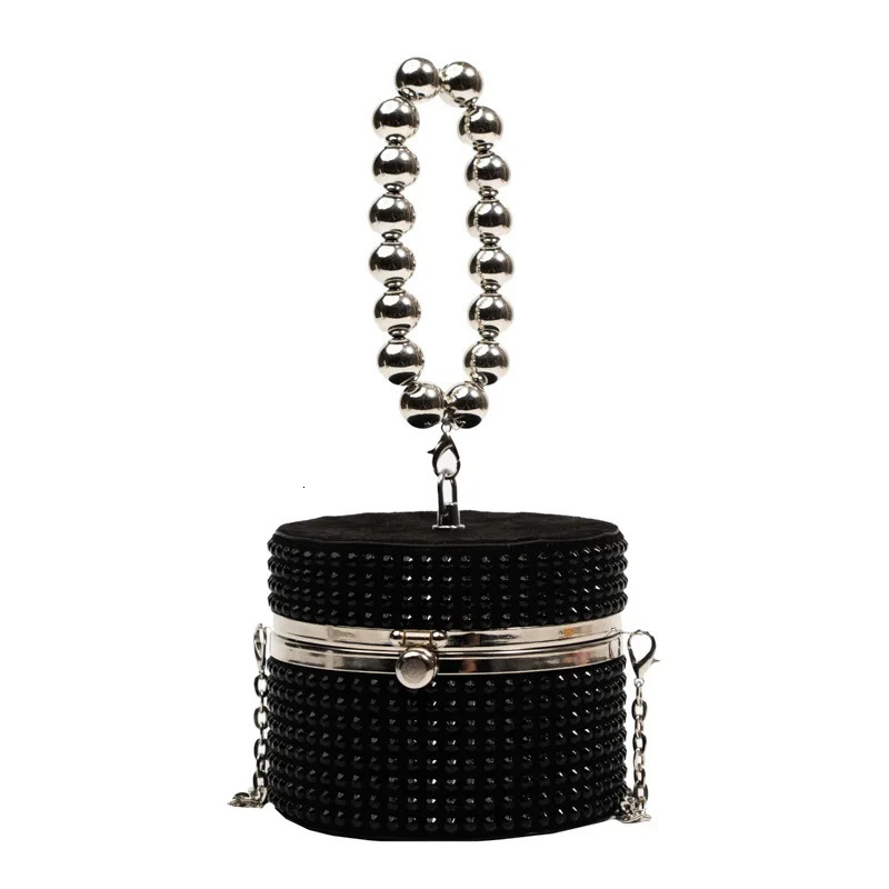 Womens black silver rivet circular clutch bag womens chain messenger bag 241031