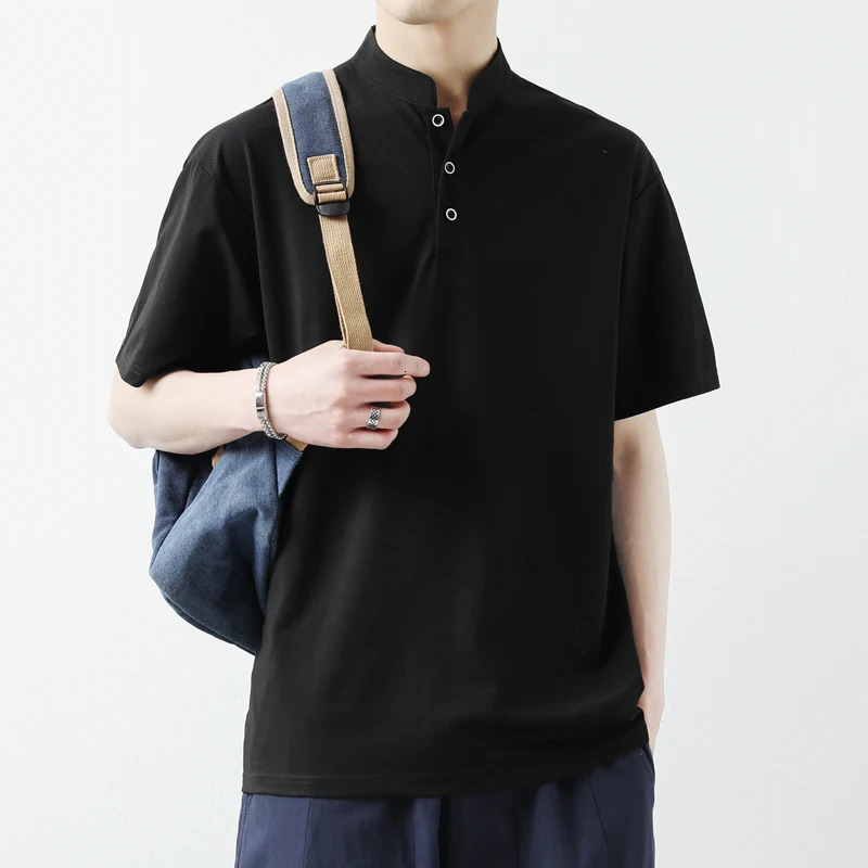 shirt mens summer minimalist white lapel short sleeved tshirt casual commuting style 5606 240315