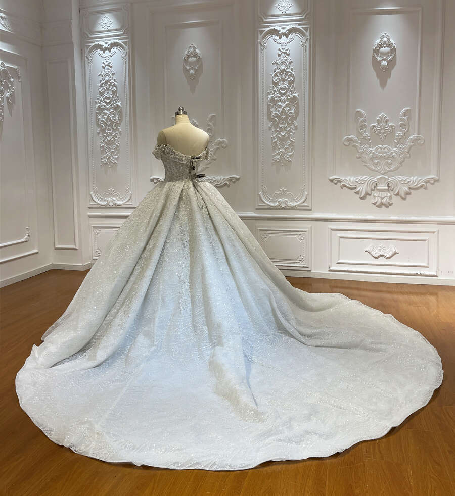 Customized Off The Shoulder New Lace Beading Ball Gown Bridal Wedding Dress vestido de novia