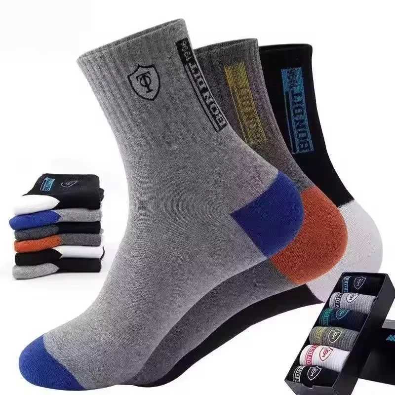 5 Pairs Solid Color Anti-odor Breathable Sports Men Business 100% Cotton Breathable Odor Proof Mid Length Stockings LX241102
