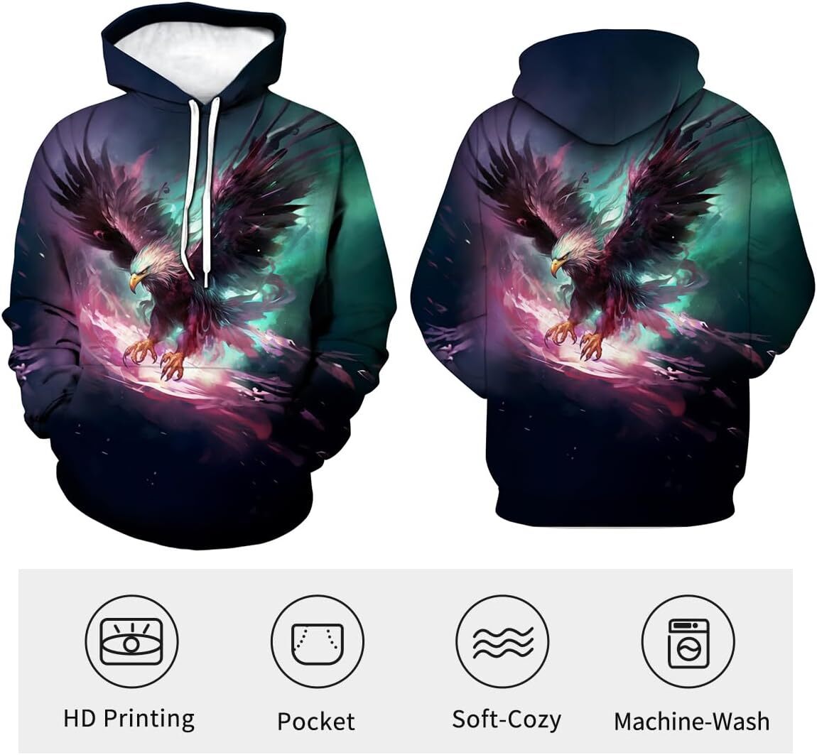 Hoodie for Mens Womens Novelty 3D Printed Hoodie Funny Graphic Sweatshirt Like a dreamy rosy eagle Graphic Hoodies sweatshirt Pullover Long Sleeve