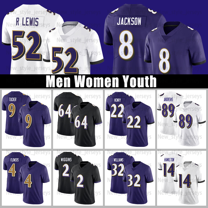 Lamar Jackson Football Jerseys Tucker Derrick Henry Zay Flowers Marlon Humphrey Roquan Smith Mark Andrews Rashod Bateman Odafe Oweh Madubuike Jersey