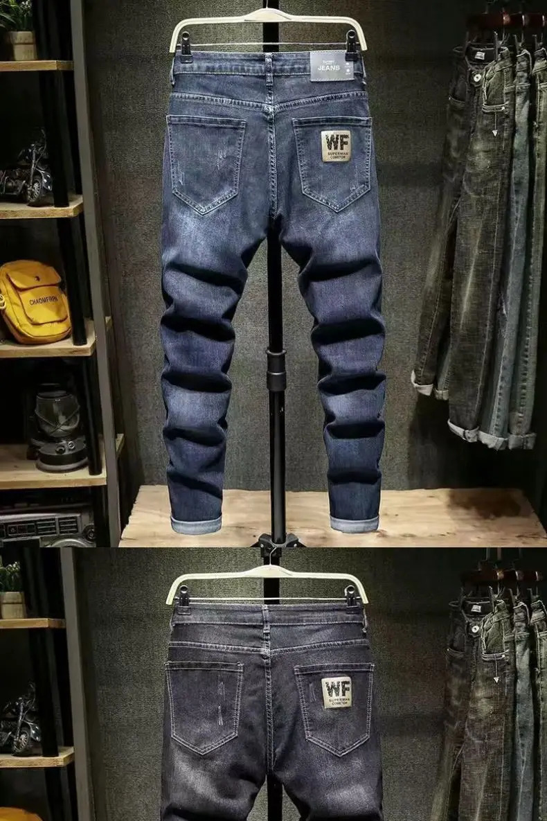 Mens Style Denim Cowboy Casual Spring Autumn Overalls Pants Slim Fit Stretchy Tapered Trousers Bottom Trendy Jeans Kpop 241024