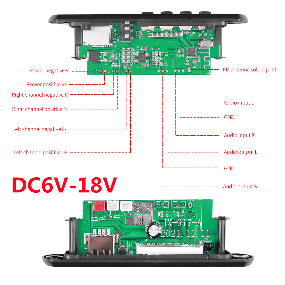 Kebidu Bluetooth Car Mp3 Player Handsfree Dc 5V 18V Mp3 Decoder Board 50W Amplifier Usb Recording Module Fm Aux Radio Speaker