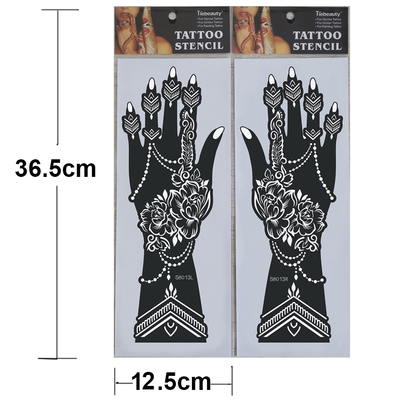 2Pcs Hand Sleeve Temporary Tattoo Stencil Henna Lace Mandala Tattoo Spray Paint Templates Sheets Lotus Flowers Tattoo Sticker