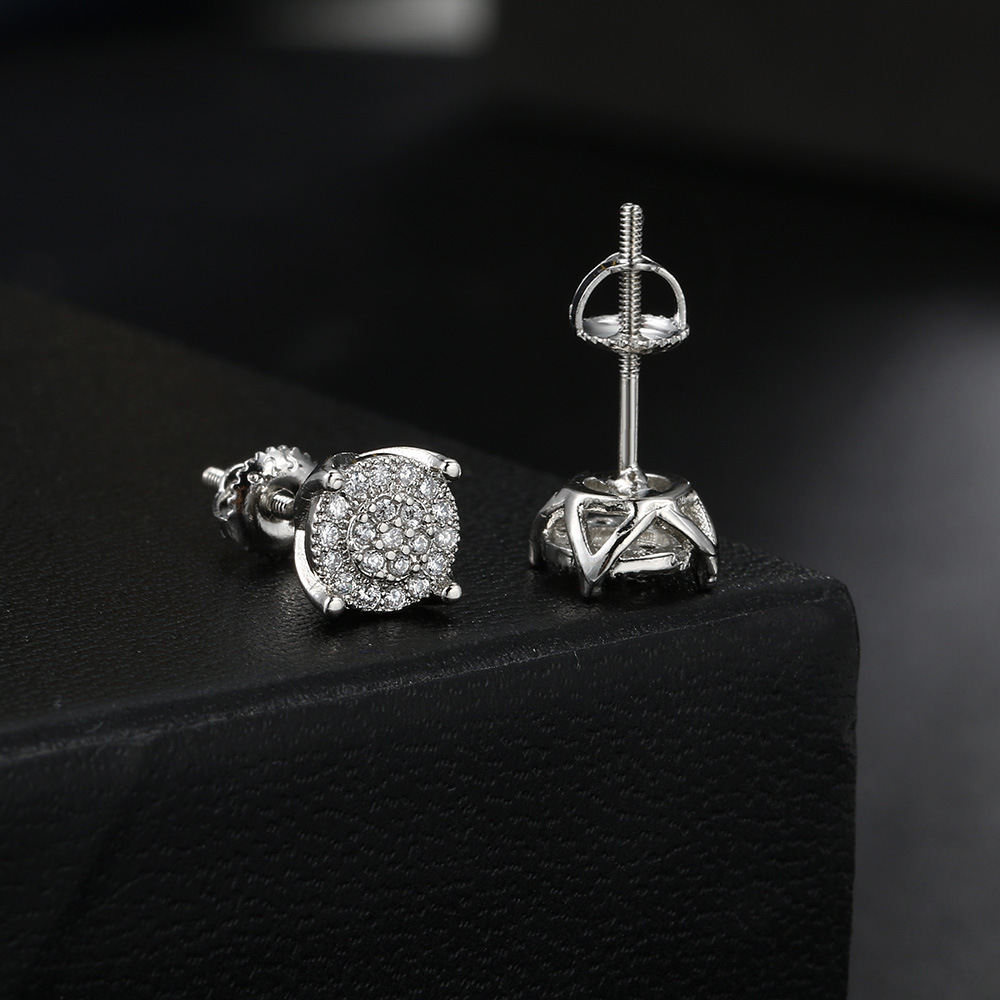 Hip Hop Personalized Thread Earrings Couple Same Style Full Diamond Zircon Earrings Popular Ear Accessories Wholesale