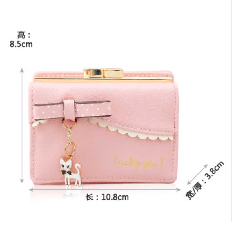Ladies Wallet: Cute, Short Practical Design with Mini Cat Pendant, Popular Student-Friendly Coin Purse and Card Holder
