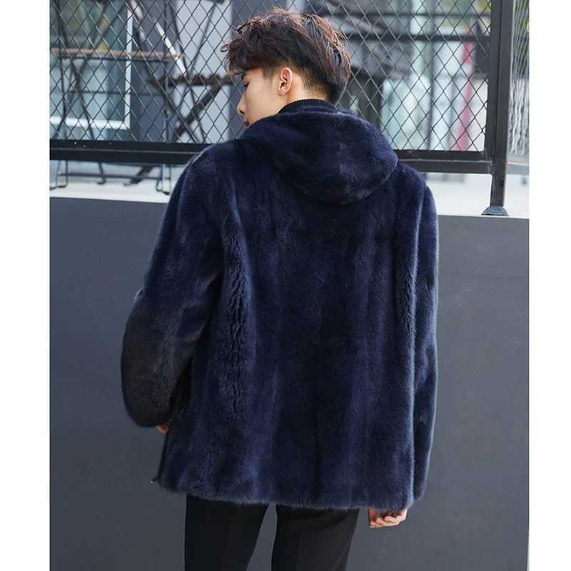 Winter mink coat Mens whole mink with a hat to trim the mink fur Haining fur one mens coat Fur coat men jacketXJ241102
