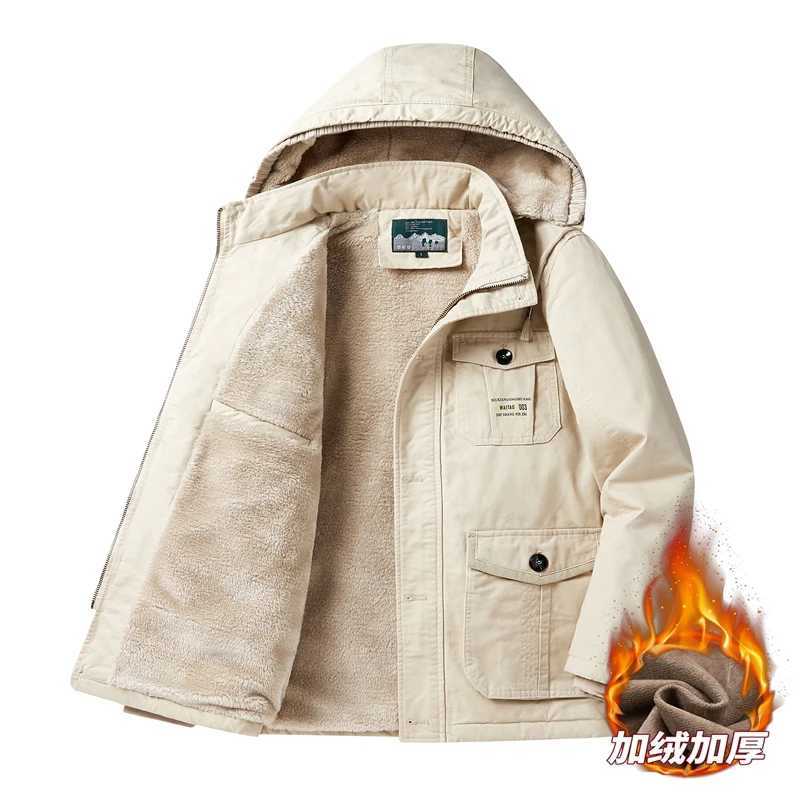 Mens suitable winter coat LTI pocket cargo solid zipper jacket mens long winter coat hooded casual and warm Parkas 6XL W241102