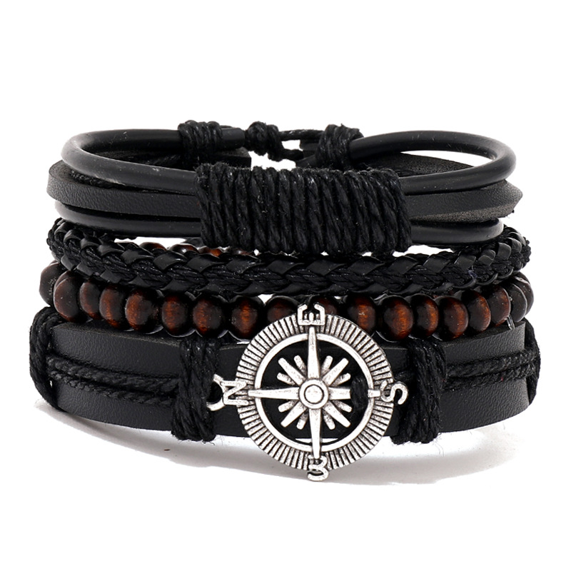 New Raided new Wrap Leather Bracelet For Men Vintage Life 2025 Tree Rudder Charm Wood Beads Ethnic Tribal Wristband Rope Bracelet Jewelry