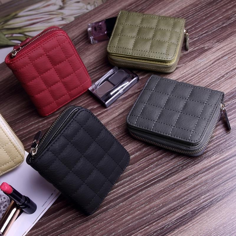 Women's Short Wallets PU Leather Female Plaid Nubuck Card Holder Wallet Luxury Brand Ladies Small Zipper Wallet with Coin Purse