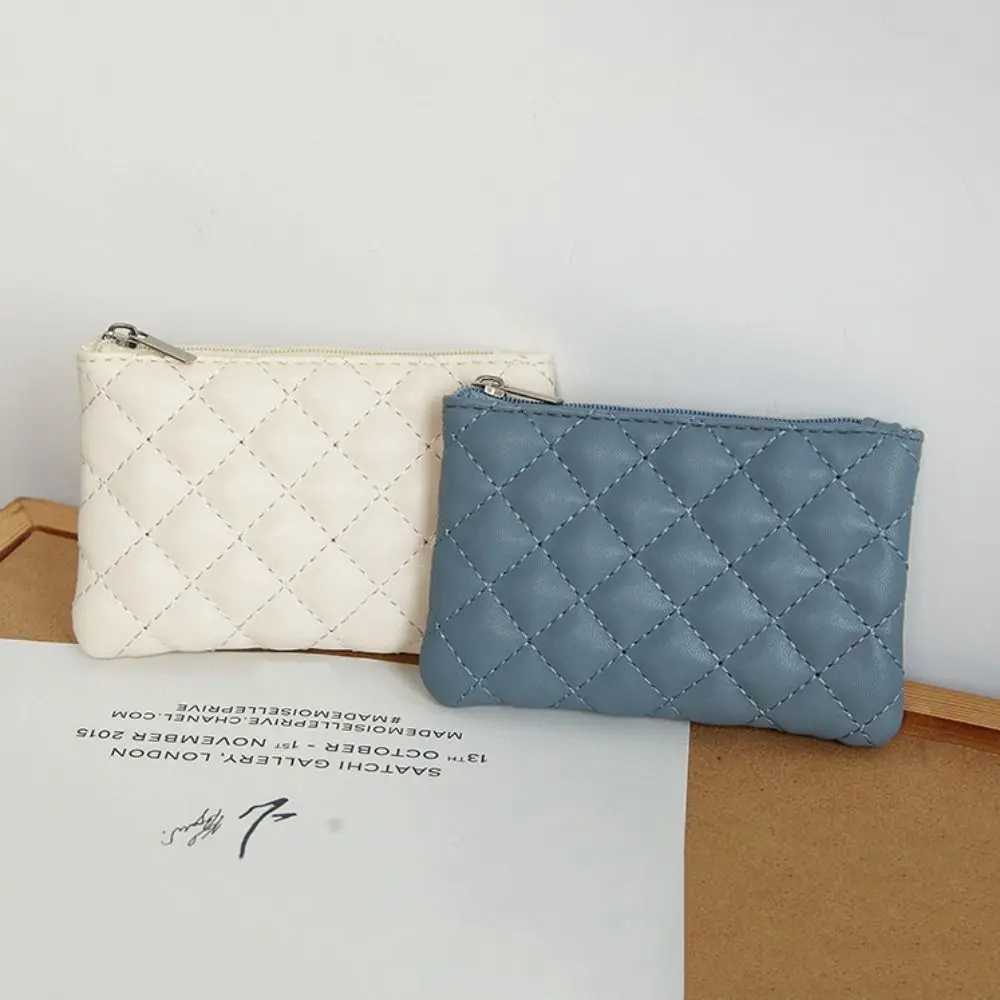 Fi Square Rhombic Lattice Coin Purse Solid Color PU Leather Handbag Wallet Zipper Purse Holder WomenXJ241111